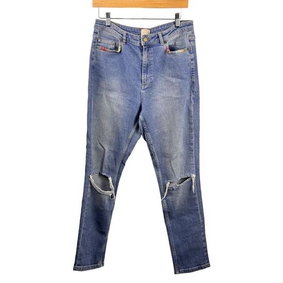 French Connection Embroidered Straight Leg High-Rise Cropped Jeans Sz US 10 EUC - Picture 1 of 6